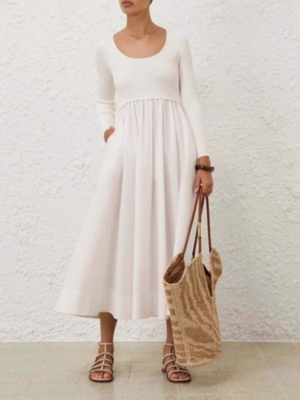 ZIMMERMANN Jersey & Poplin Midi Dress